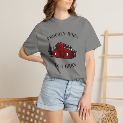 Born in a Barn T-Shirt — Rustic Red Barn Graphic Tee
