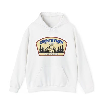 Countrymen Hoodie - "Built With Faith" Camping Vintage Patch Sweatshirt