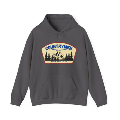 Countrymen Hoodie - "Built With Faith" Camping Vintage Patch Sweatshirt