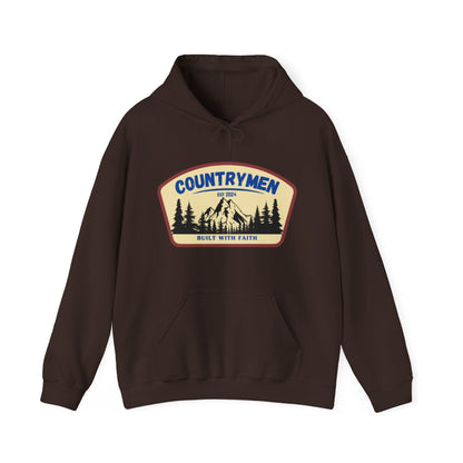 Countrymen Hoodie - "Built With Faith" Camping Vintage Patch Sweatshirt