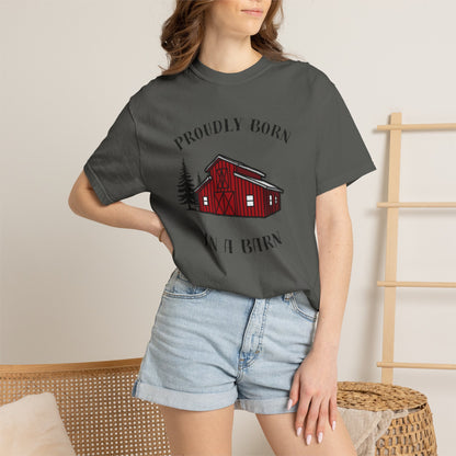 Born in a Barn T-Shirt — Rustic Red Barn Graphic Tee