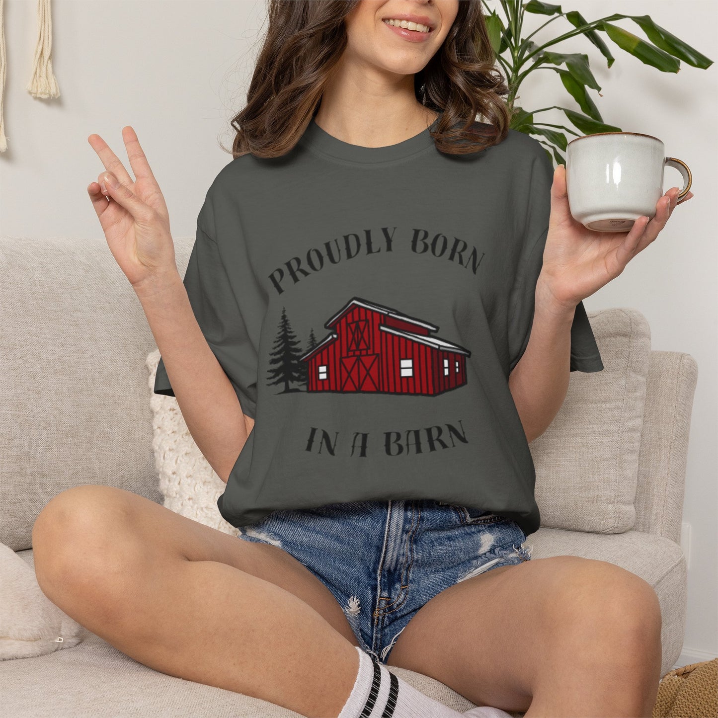 Born in a Barn T-Shirt — Rustic Red Barn Graphic Tee