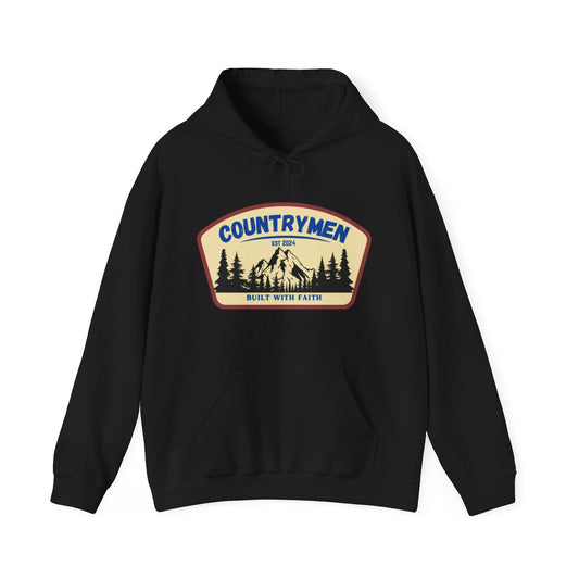 Countrymen Hoodie - "Built With Faith" Camping Vintage Patch Sweatshirt