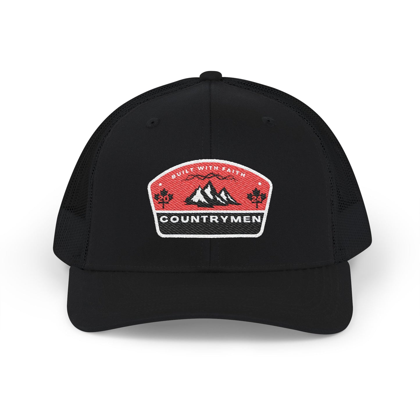 Countrymen Patch Trucker Cap — Retro Mountain Snapback Hat embrodiery