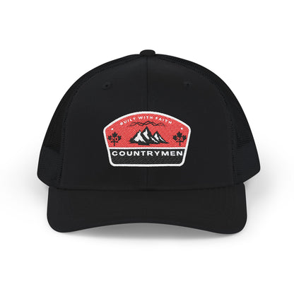 Countrymen Patch Trucker Cap — Retro Mountain Snapback Hat embrodiery