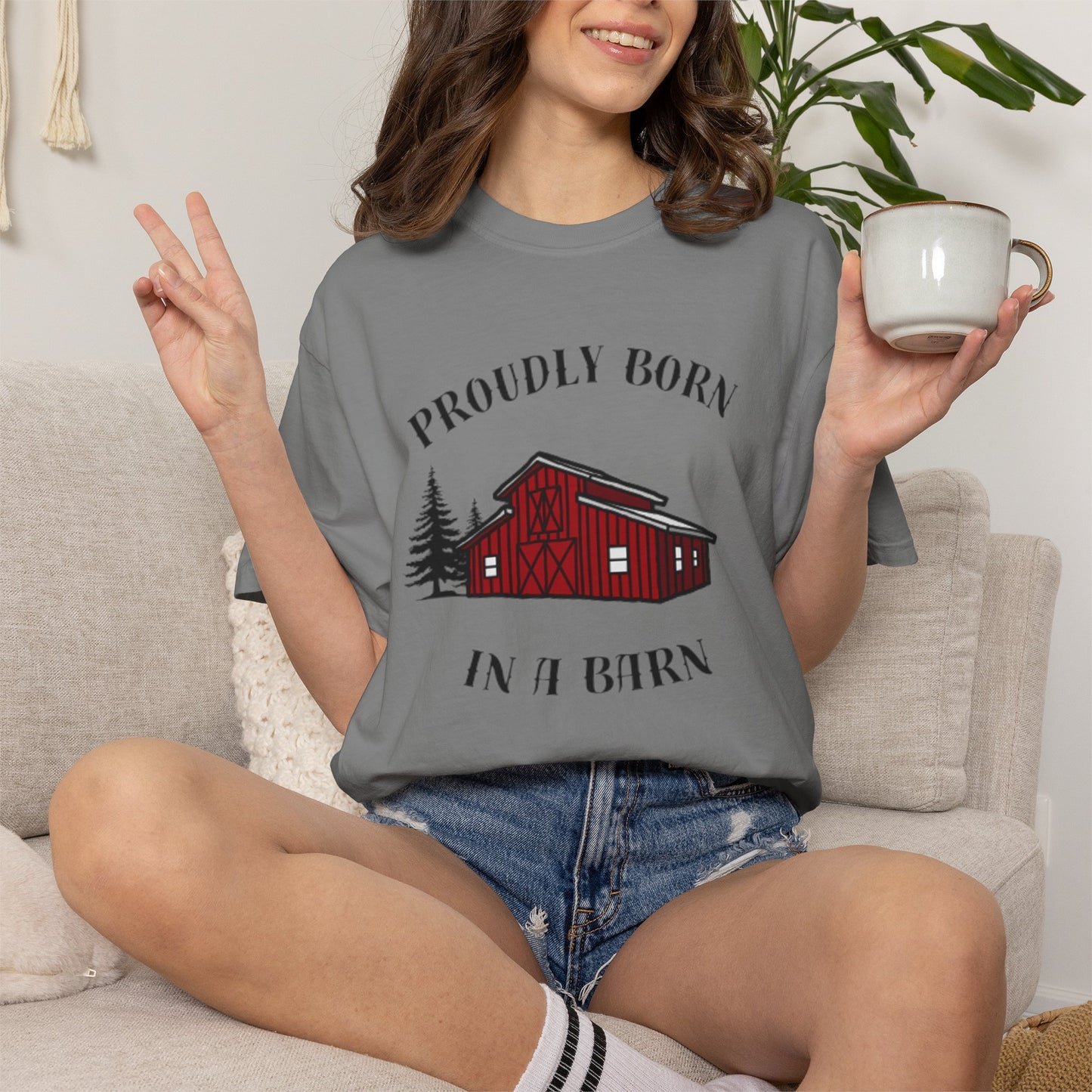 Born in a Barn T-Shirt — Rustic Red Barn Graphic Tee