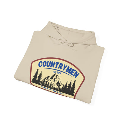 Countrymen Hoodie - "Built With Faith" Camping Vintage Patch Sweatshirt