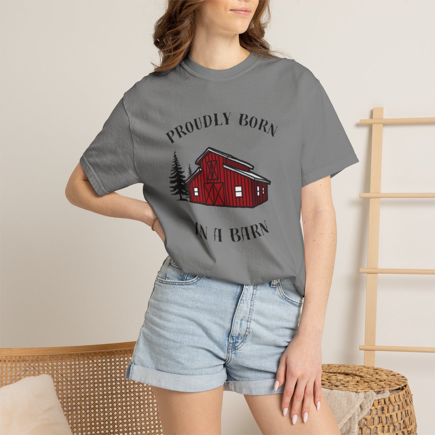 Born in a Barn T-Shirt — Rustic Red Barn Graphic Tee