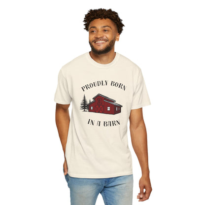 Born in a Barn T-Shirt — Rustic Red Barn Graphic Tee
