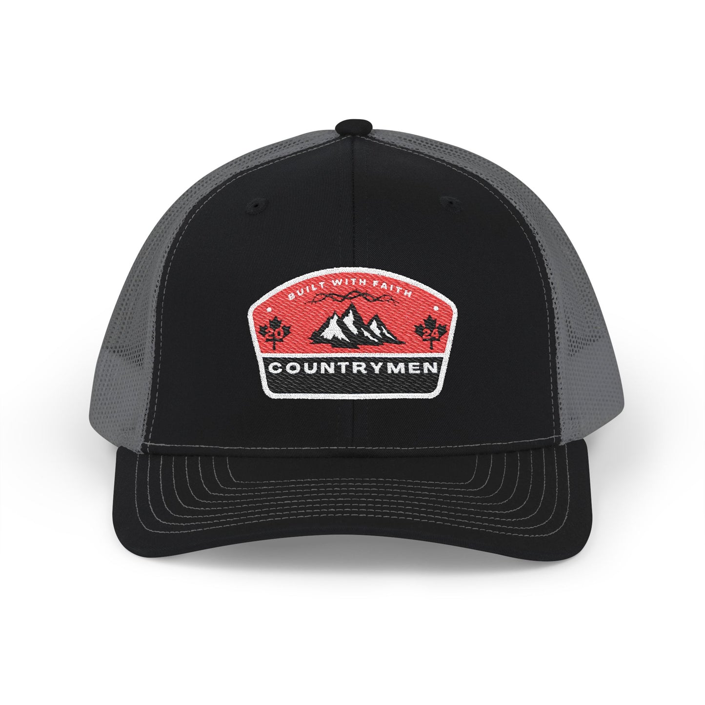 Countrymen Patch Trucker Cap — Retro Mountain Snapback Hat embrodiery