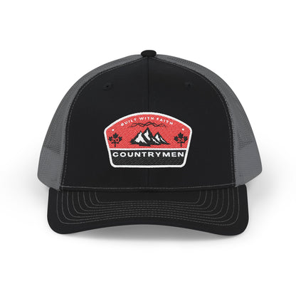Countrymen Patch Trucker Cap — Retro Mountain Snapback Hat embrodiery