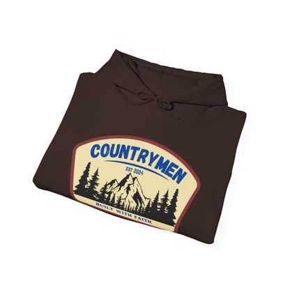 Countrymen Hoodie - "Built With Faith" Camping Vintage Patch Sweatshirt