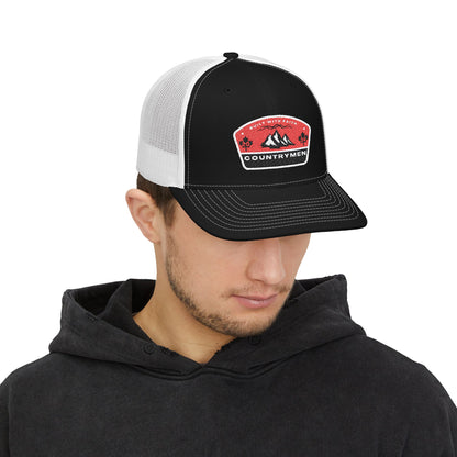 Countrymen Patch Trucker Cap — Retro Mountain Snapback Hat embrodiery