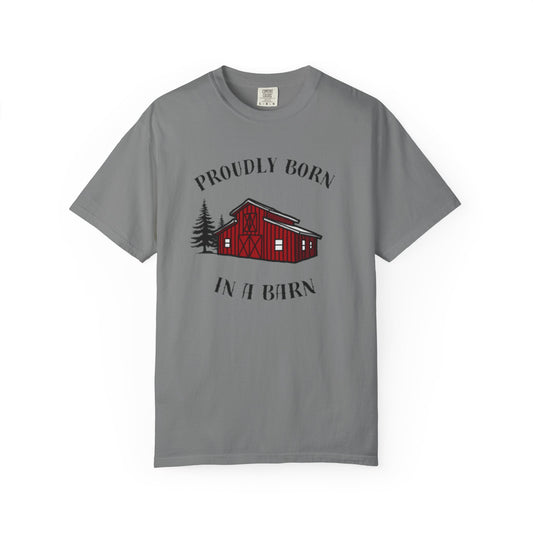 Born in a Barn T-Shirt — Rustic Red Barn Graphic Tee