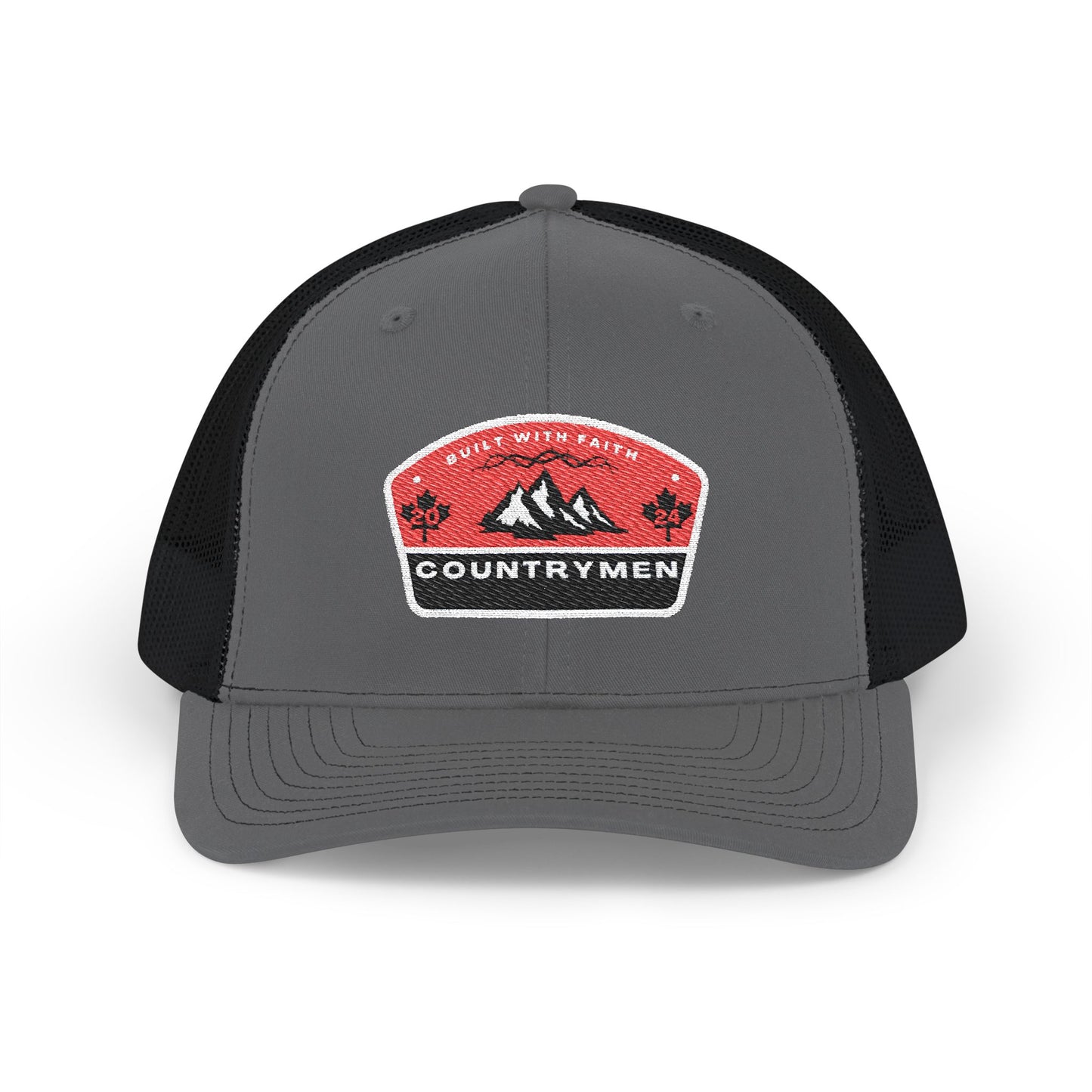 Countrymen Patch Trucker Cap — Retro Mountain Snapback Hat embrodiery