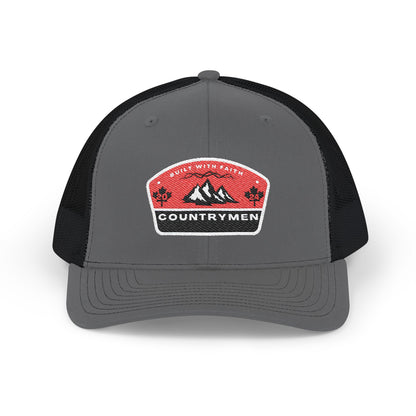 Countrymen Patch Trucker Cap — Retro Mountain Snapback Hat embrodiery