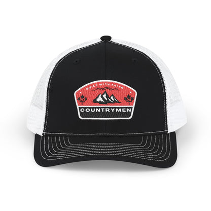 Countrymen Patch Trucker Cap — Retro Mountain Snapback Hat embrodiery