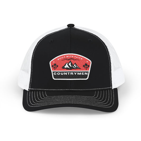 Countrymen Patch Trucker Cap — Retro Mountain Snapback Hat embrodiery